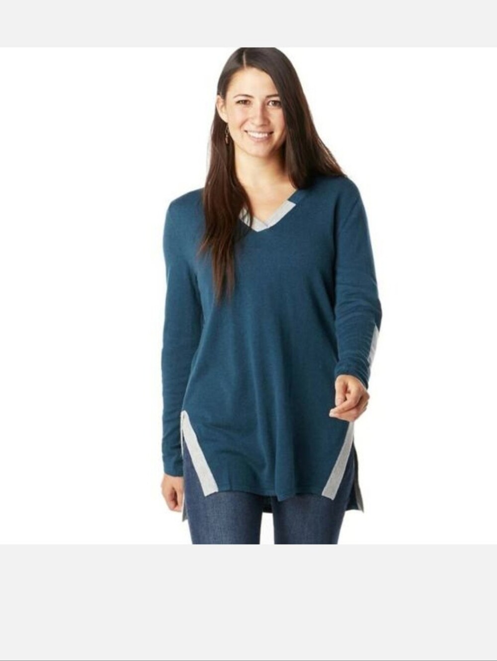 Smartwool Shadow Pine Women's Tunic Sweater Mefium In Teal Blue And Grey